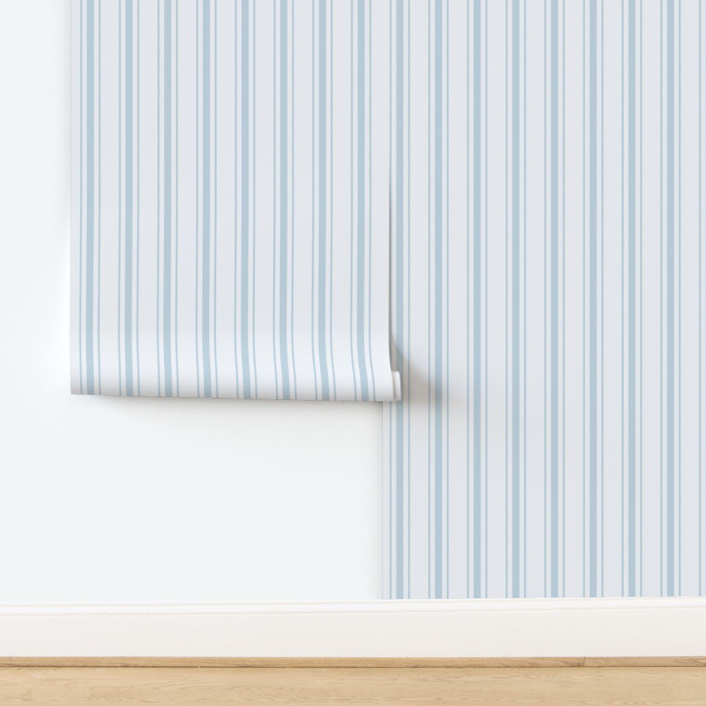 Sky Blue French Provincial Ticking Stripe on Off-White Wallpaper design