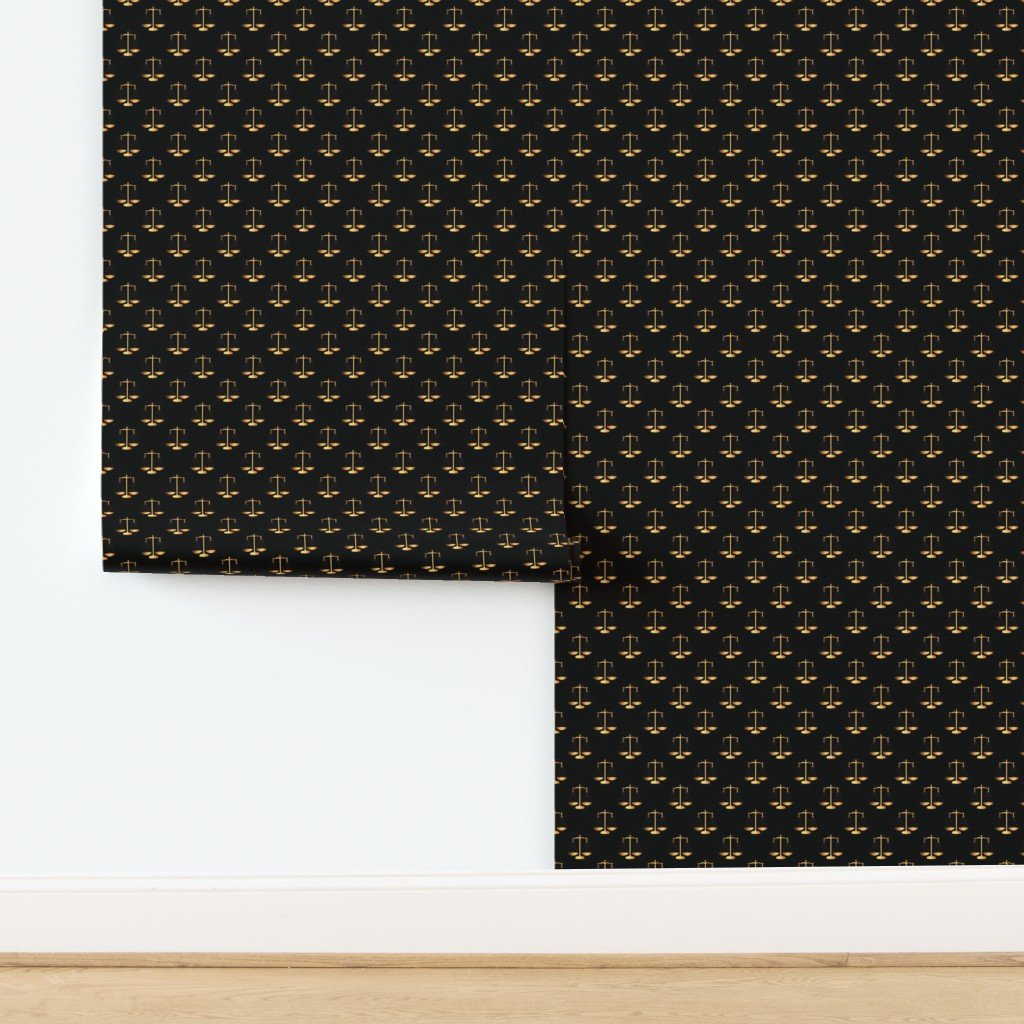 Yellow Gold Scales Of Justice on Black Repeat Wallpaper design