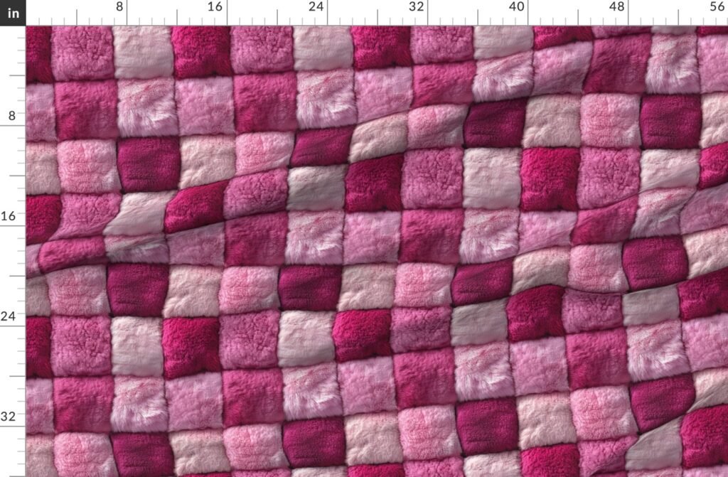 Large Hot Pink and Blush Faux Fur Patchwork Fabric - Luxurious Plush Fabric design