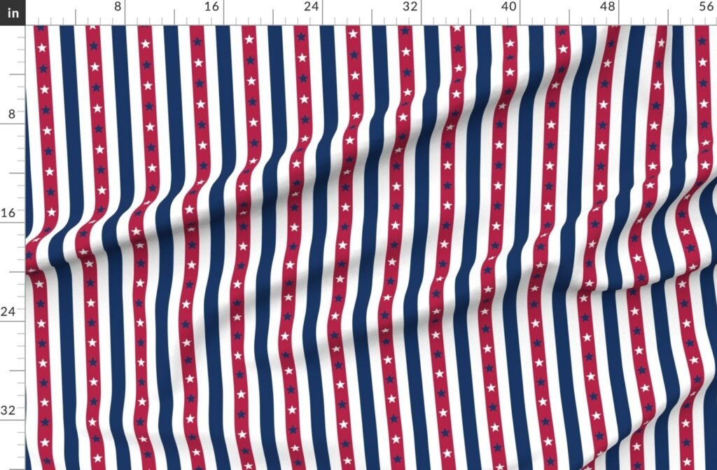 USA Flag Colors of Red White and Blue with Stars in Alternating 1 Inch Fabric design