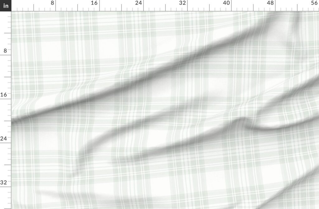 Pale Sage Green Botanical Large Traditional Tartan Plaid Pattern Fabric design