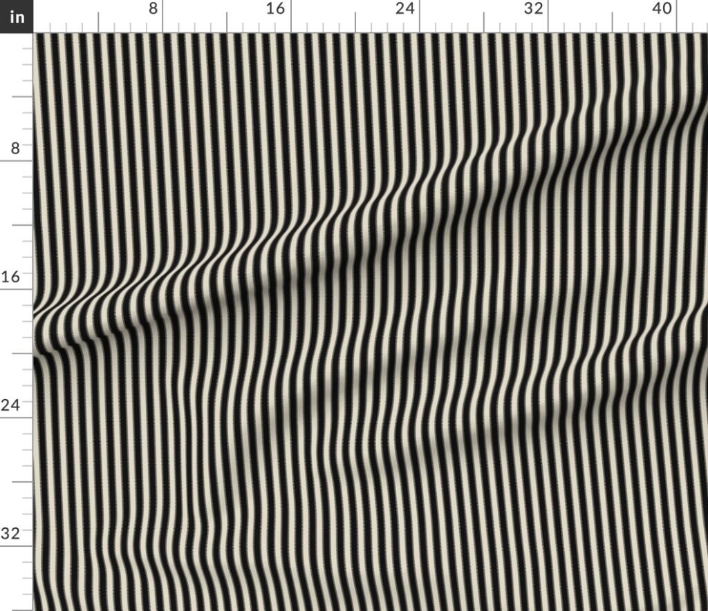 Serrated Squid Ink Black Mini Stripe on Cream Fabric design