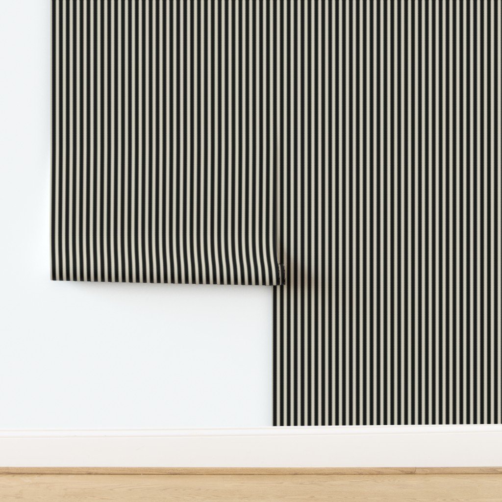 Serrated Squid Ink Black Mini Stripe on Cream Wallpaper design