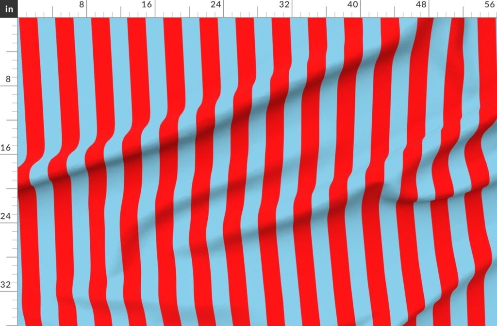 Bold Coastal Classic Red and Sky Blue Cabana Tent Stripe Fabric design