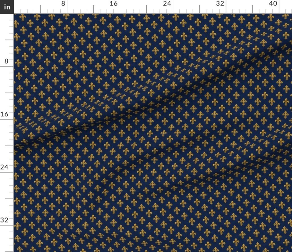 Small Royal French Fleur de Lis Gold on Deep Bourbon Blue Pattern Fabric design