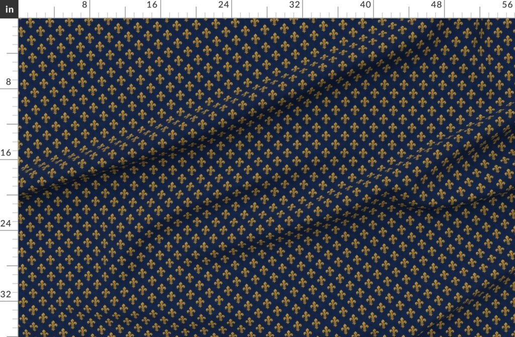 Small Royal French Fleur de Lis Gold on Deep Bourbon Blue Pattern Fabric design