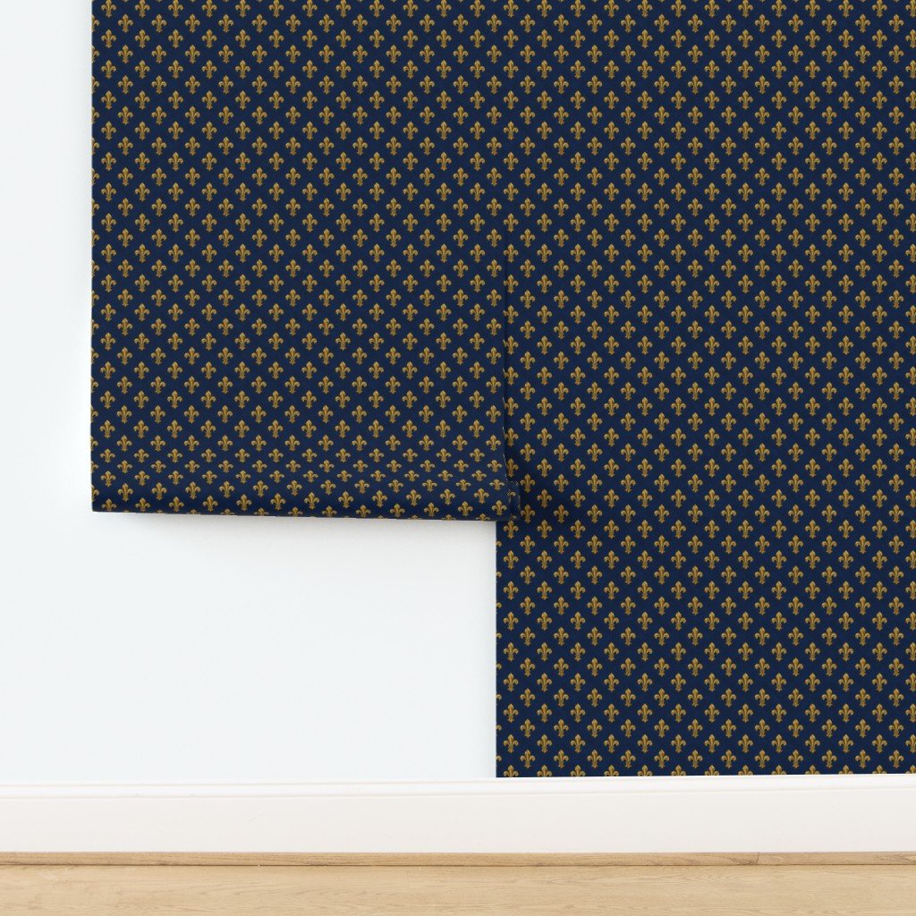 Small Royal French Fleur de Lis Gold on Deep Bourbon Blue Pattern Wallpaper design
