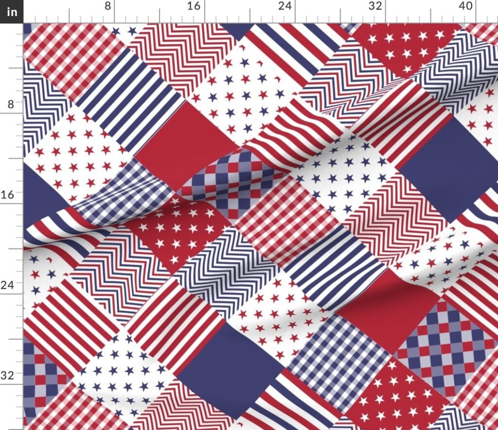 USA Americana Patchwork Red White & Blue Quilt Patterns Fabric design