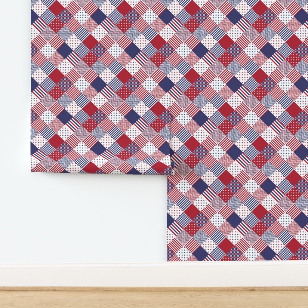USA Americana Patchwork Red White & Blue Quilt Patterns Wallpaper design