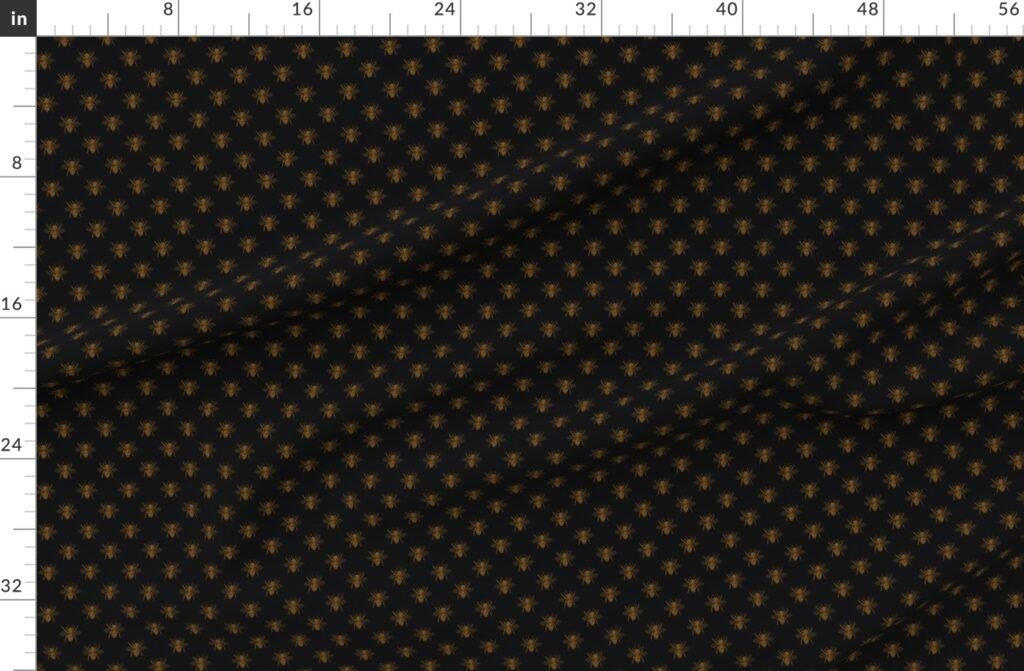 Royal Gold Queen Bees on Black Fabric design