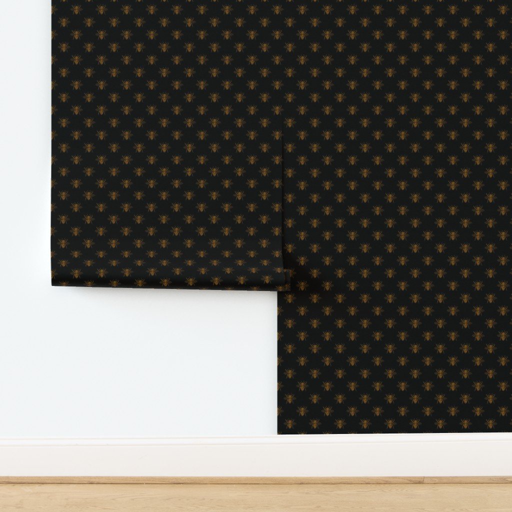Royal Gold Queen Bees on Black Wallpaper design