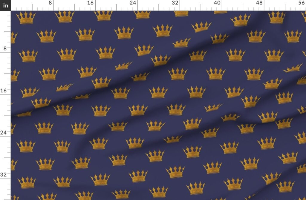Royal Blue Gold Crowns Fabric design