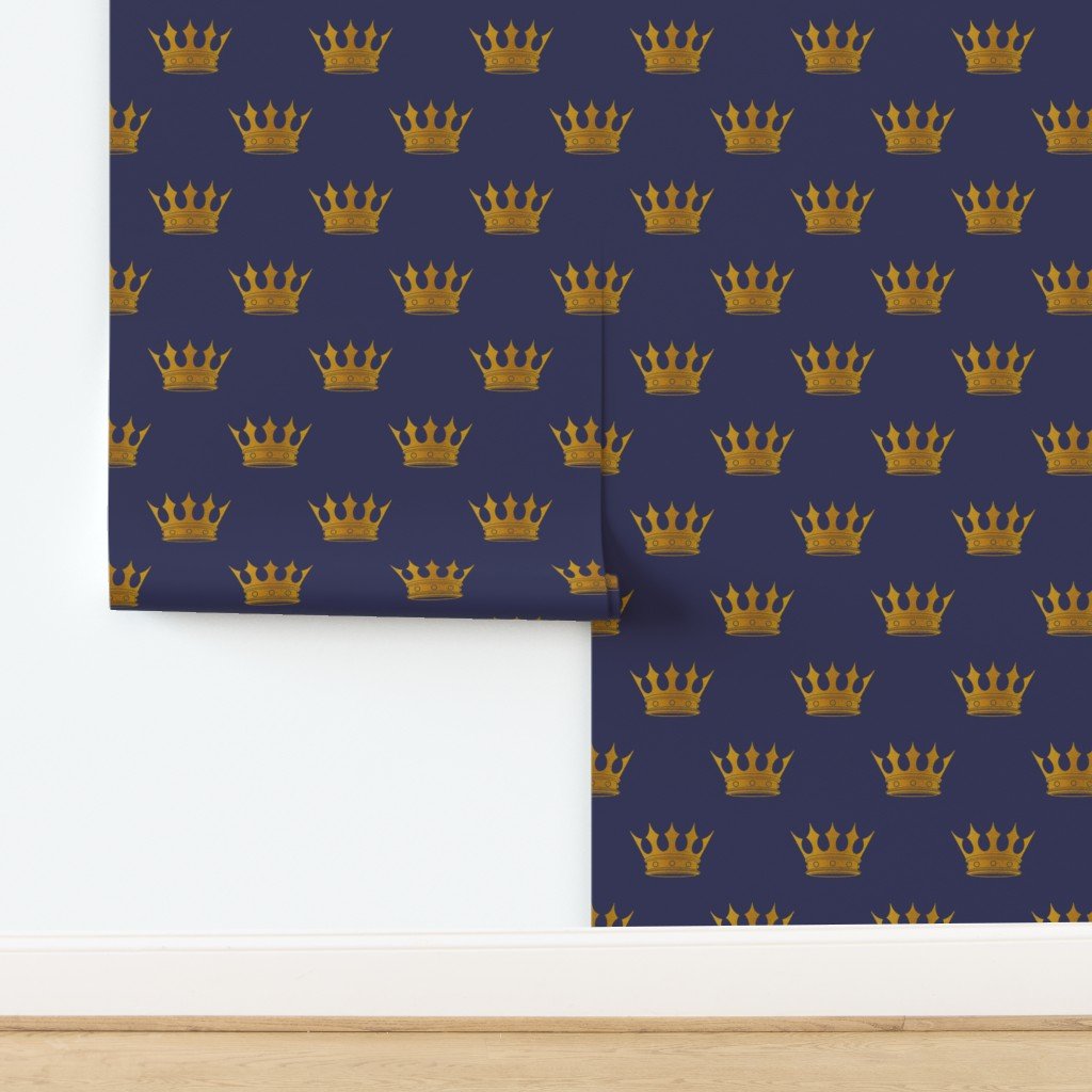 Royal Blue Gold Crowns Wallpaper design