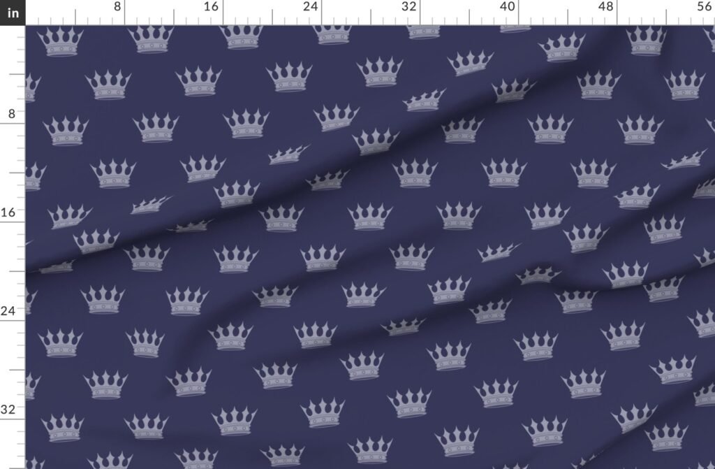 Royal Blue on Blue Crowns Fabric design