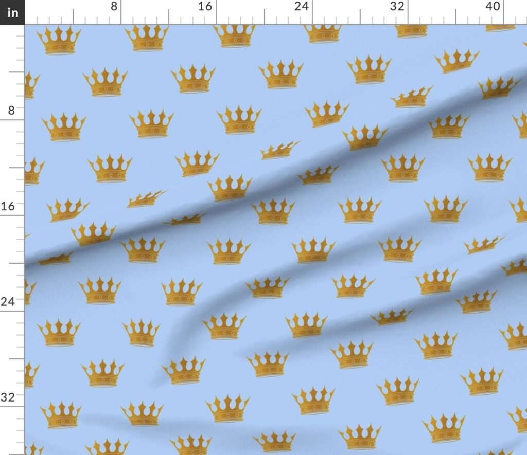 Louis Blue Crown Prince Gold Crowns on Blue Fabric design