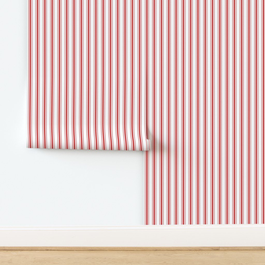 Mattress Ticking Wide Striped Pattern in Red and White Wallpaper design