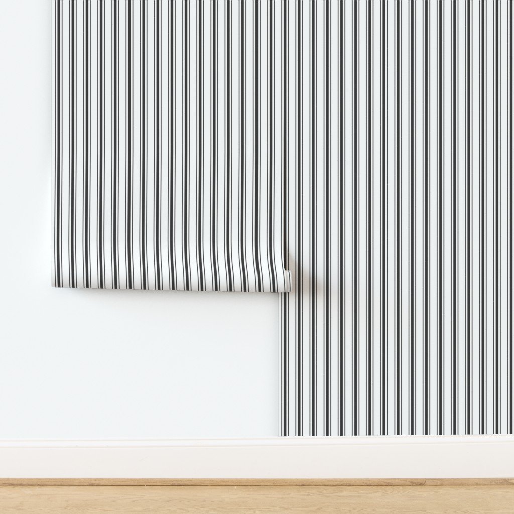 Mattress Ticking Wide Striped Pattern in Dark Black and White Wallpaper design