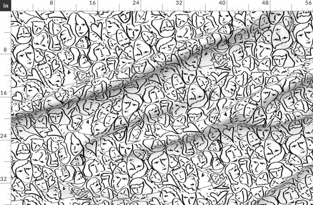 Elio Hearts in Black and White Fabric design