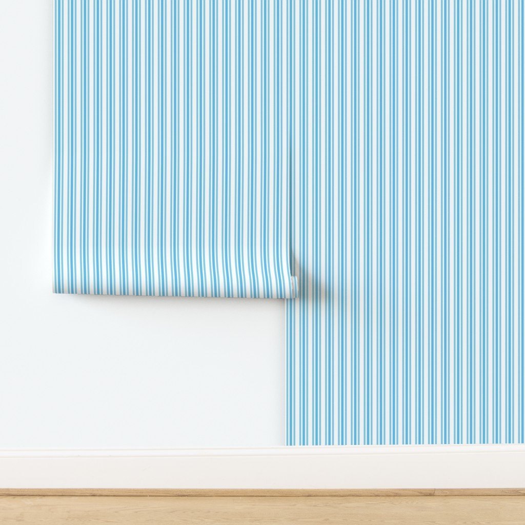 Trendy Large Blue Sky Pastel Blue French Mattress Ticking Double Wallpaper design