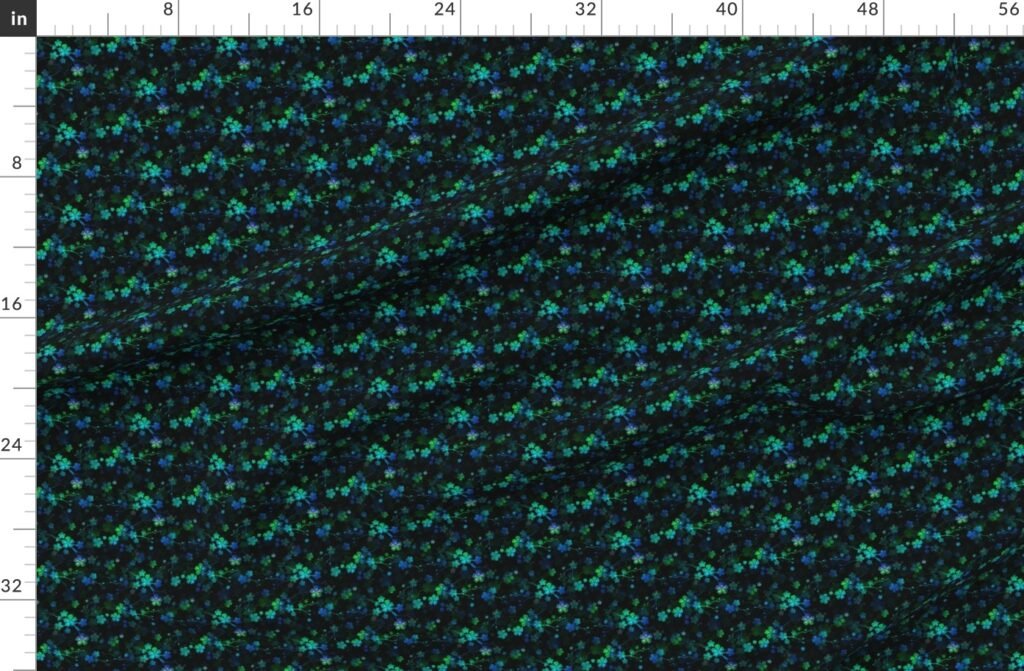 Bright Neon Green and Blue Cherry Blossom Flowers and Vines Fabric design