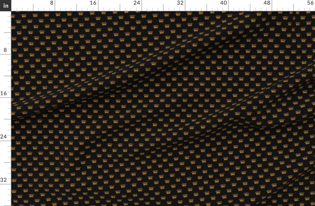Micro Gold Crowns on Midnight Black Fabric design