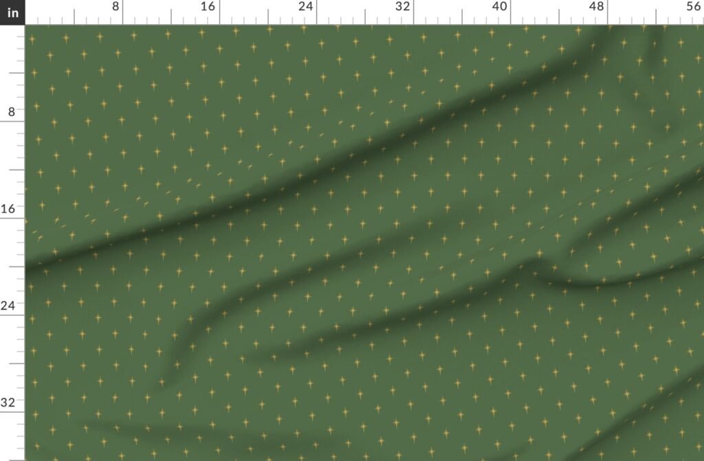 Christmas Faux Gold Foil Star in Fir Tree Green Fabric design