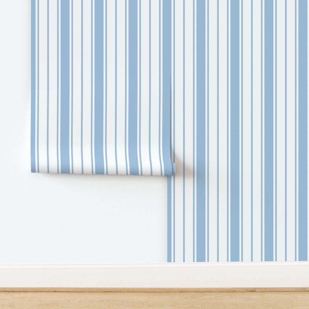 Blue and White Vertical French Stripe Wallpaper design
