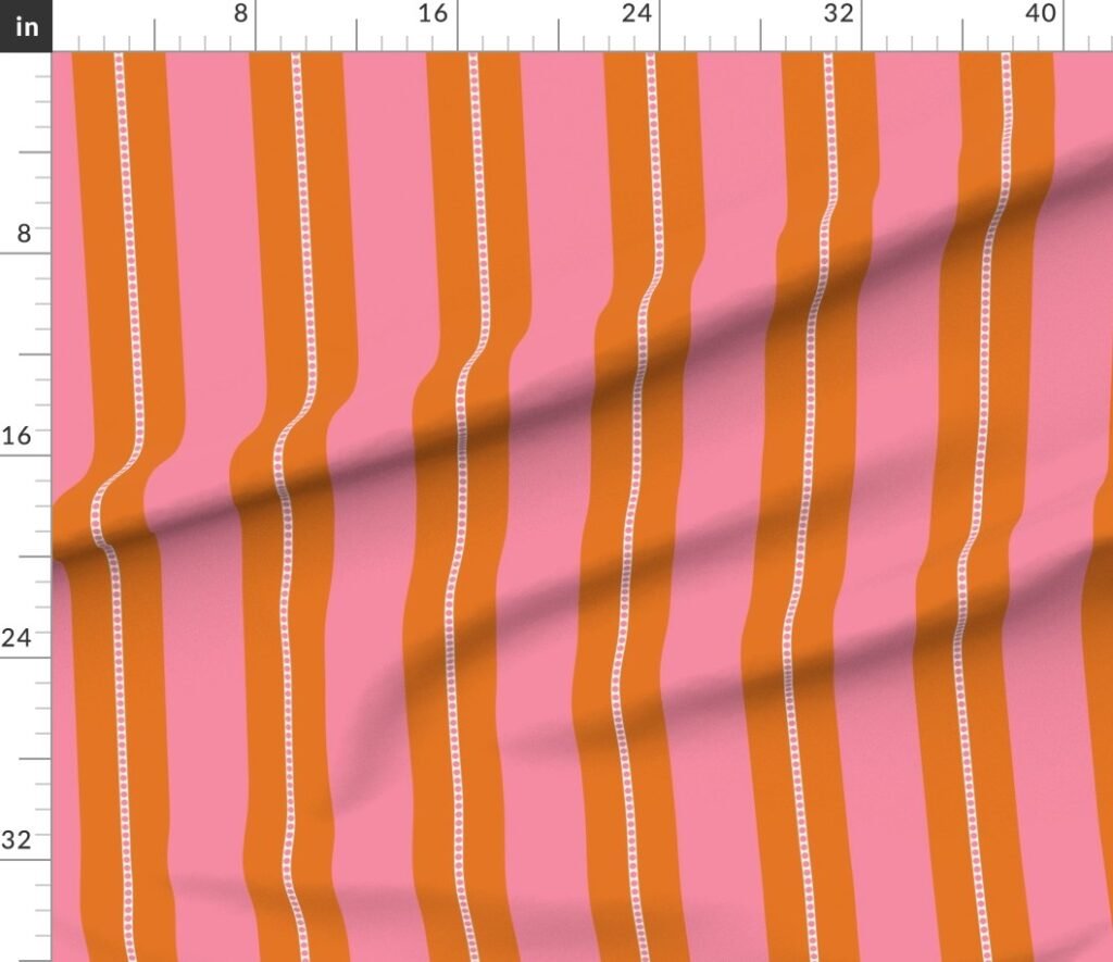 Pink and Burnt Orange Cabana Beach Bubble Stripes Fabric design