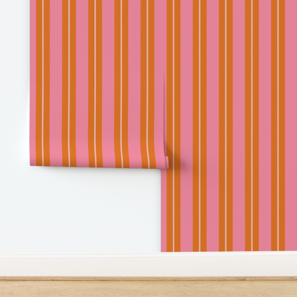 Pink and Burnt Orange Cabana Beach Bubble Stripes Wallpaper design