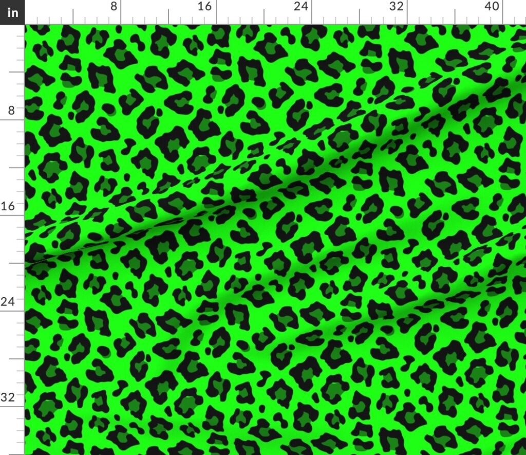 Jumbo Leopard Spots Animal Repeat Pattern Print in Green and Black Fabric design