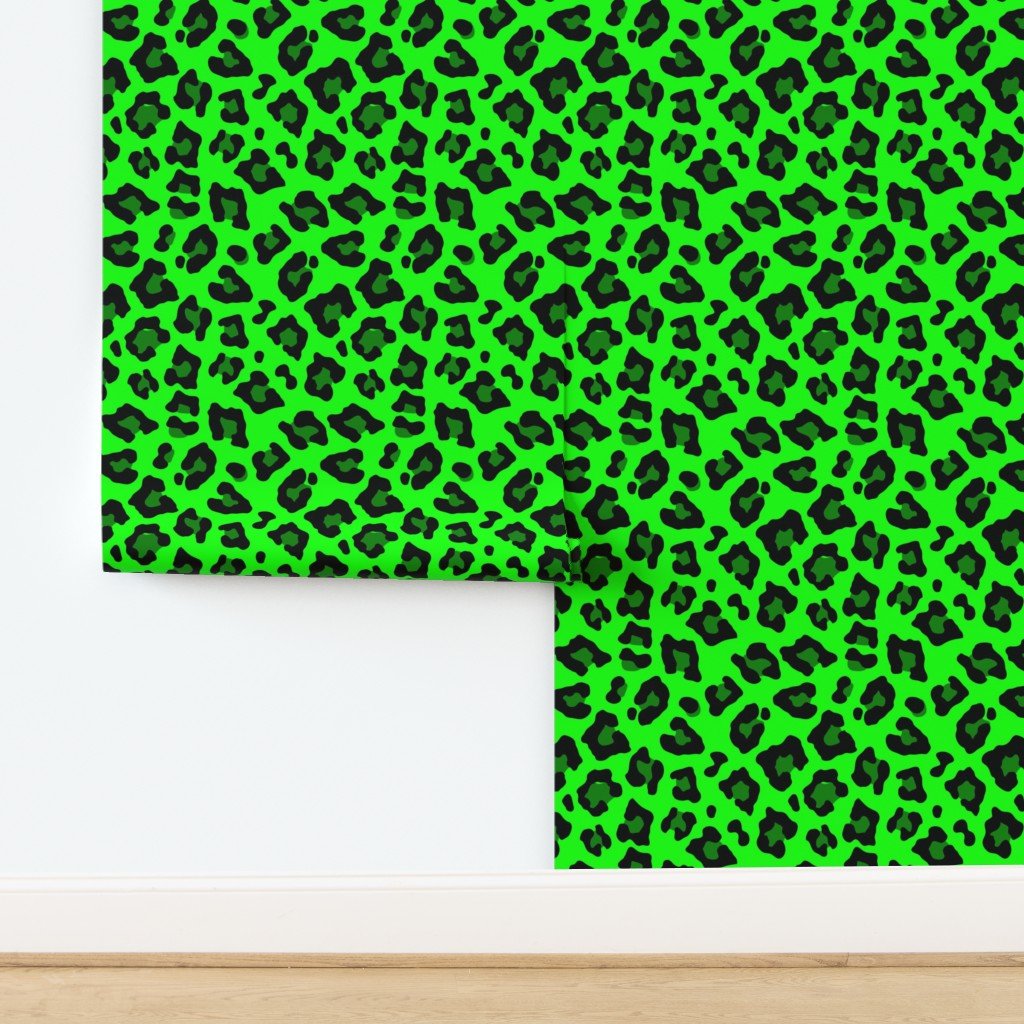 Jumbo Leopard Spots Animal Repeat Pattern Print in Green and Black Wallpaper design