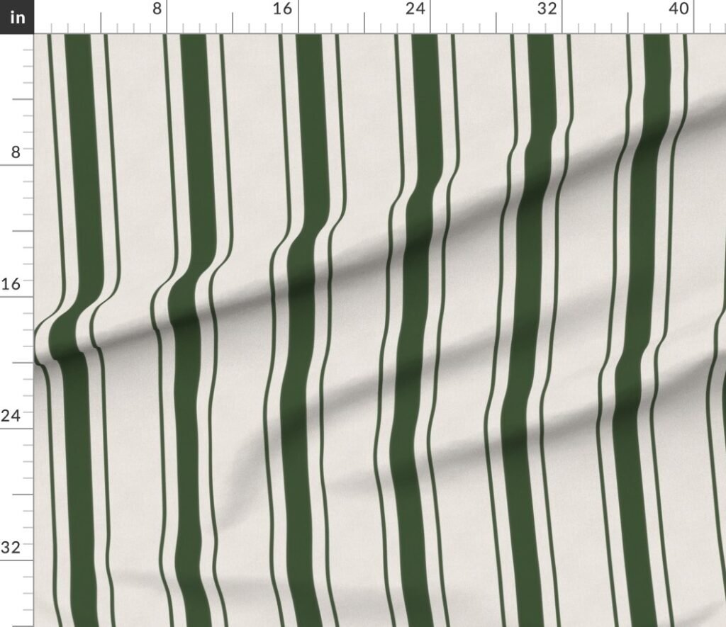 Forest Green Antique Vintage Mattress Ticking Stripe on Cream Fabric design