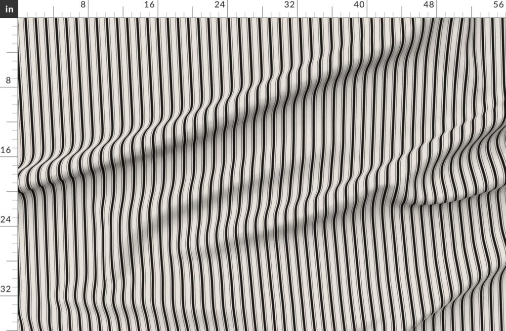 Mini Coal Black Antique Vintage Mattress Ticking Stripe on Cream Fabric design