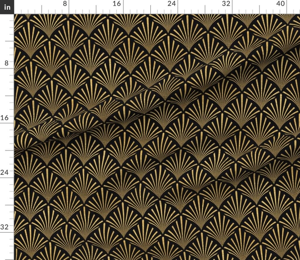 Antique Gold and Black Art Deco Palm Fans Fabric design