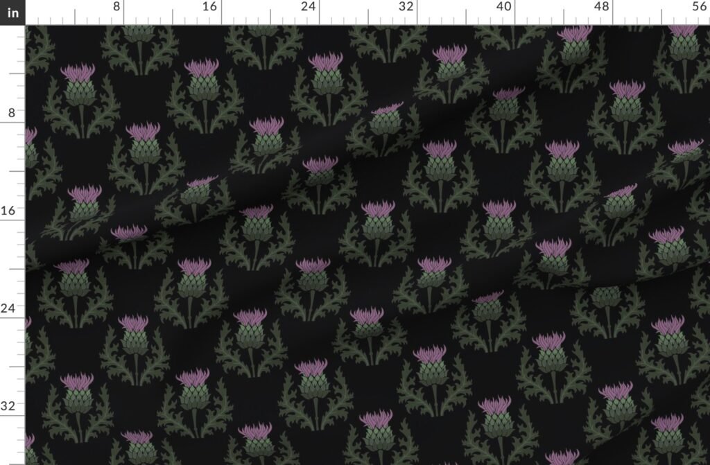 Large Scottish Thistle Flower of Scotland on Black Fabric design