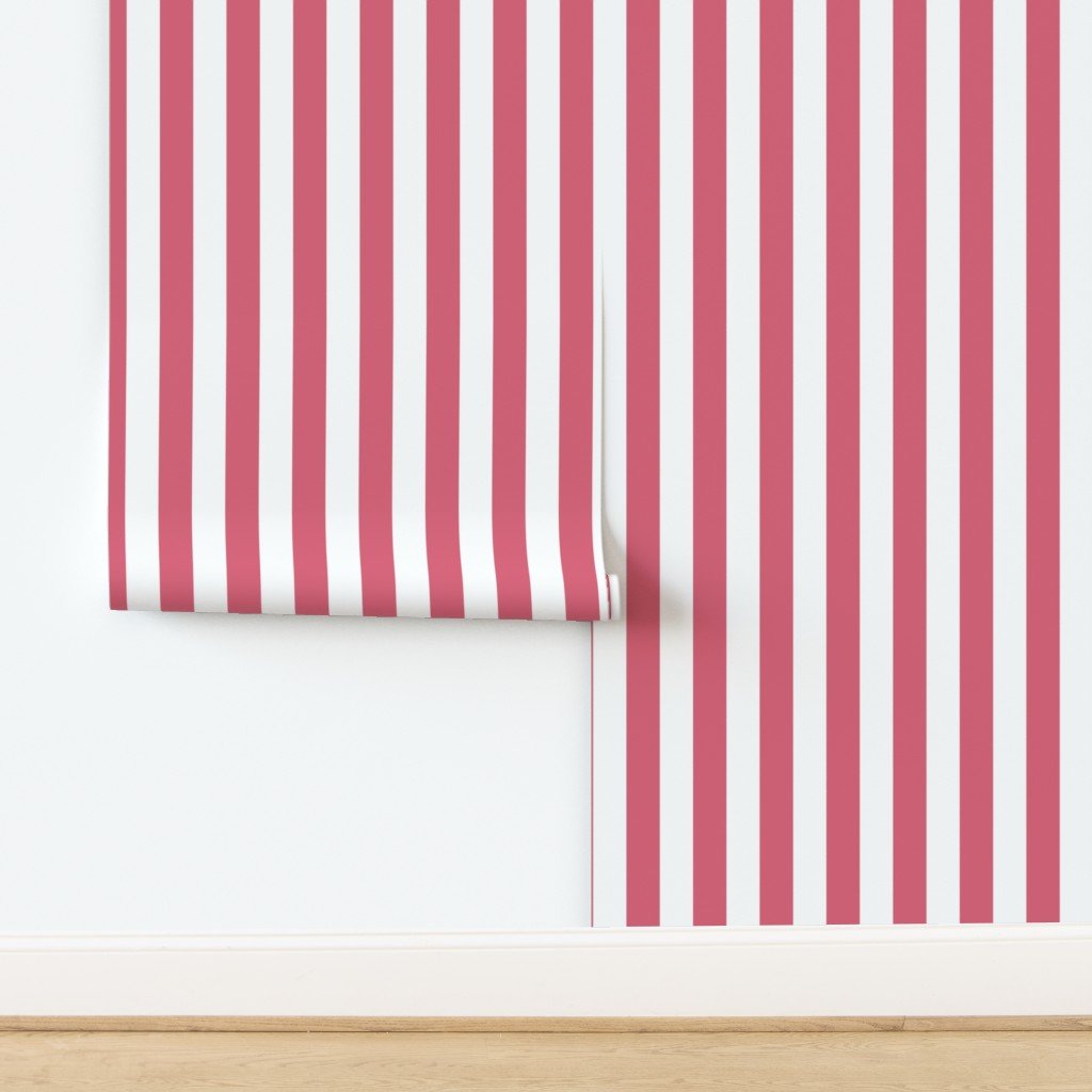 2 inch Nantucket Red and White Cabana Tent Stripes Wallpaper design