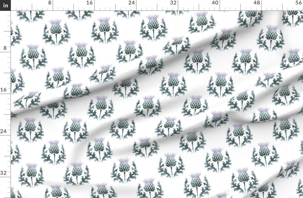 Large Watercolor Scottish Thistle Flower of Scotland Fabric design