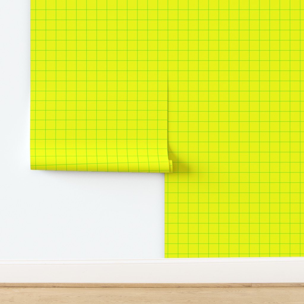 Green on Yellow on Lemon and Lime Grid 2 inch Wallpaper design