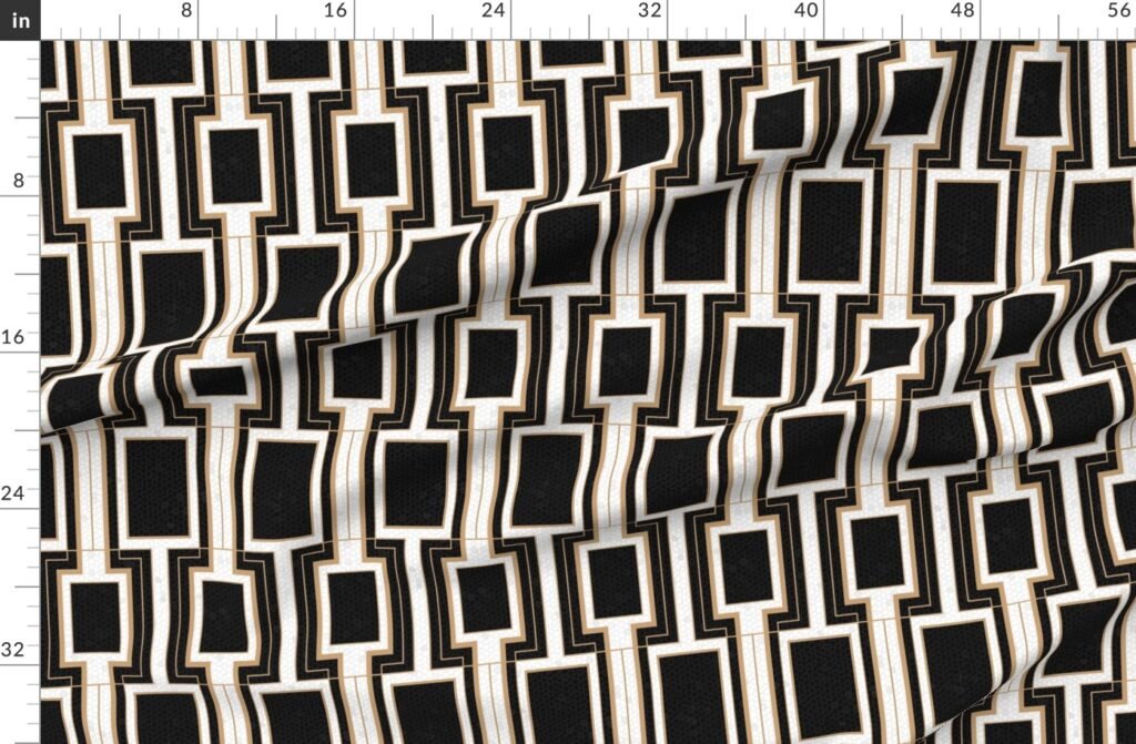 Small Art Deco Geometric Rectangles in Cracked Black and Faux Gold Fabric design