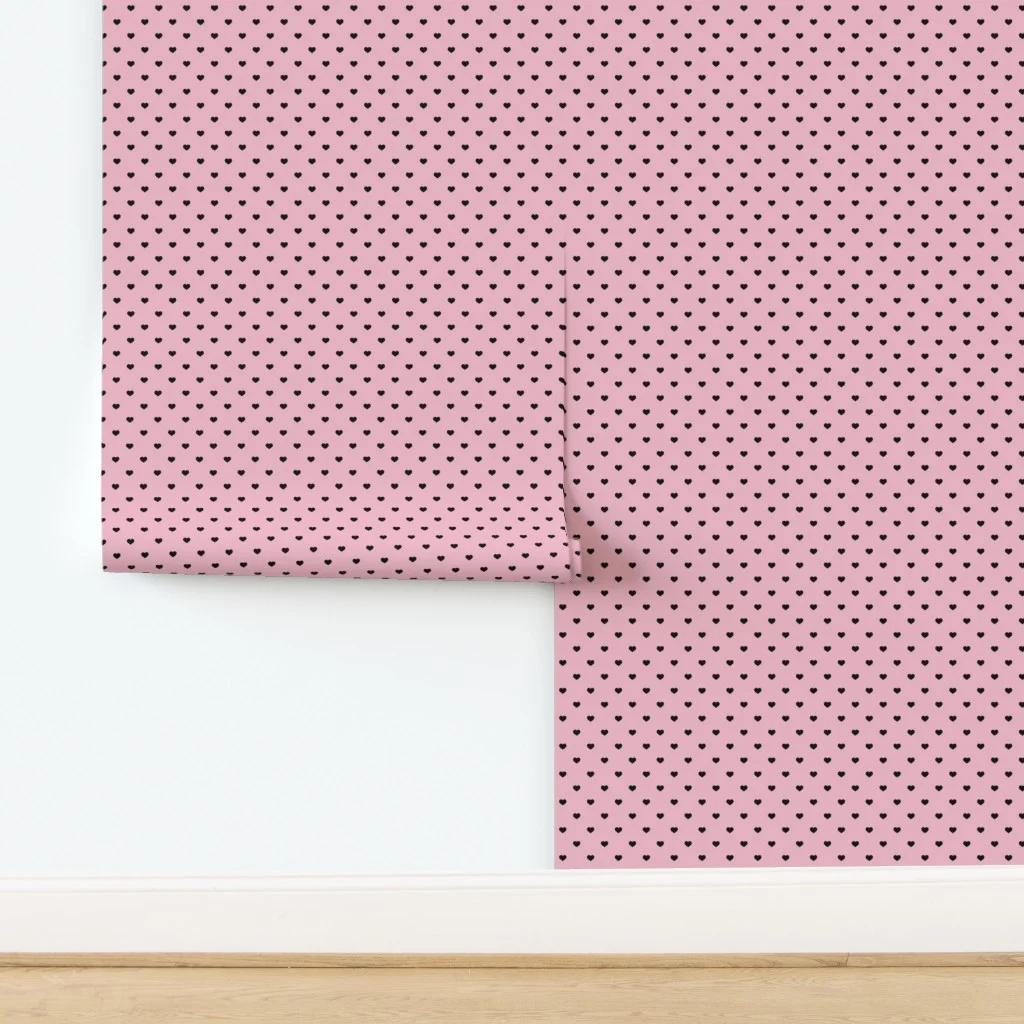 Mini Black Valentines Polkadot Love Hearts on Cotton Candy Wallpaper design