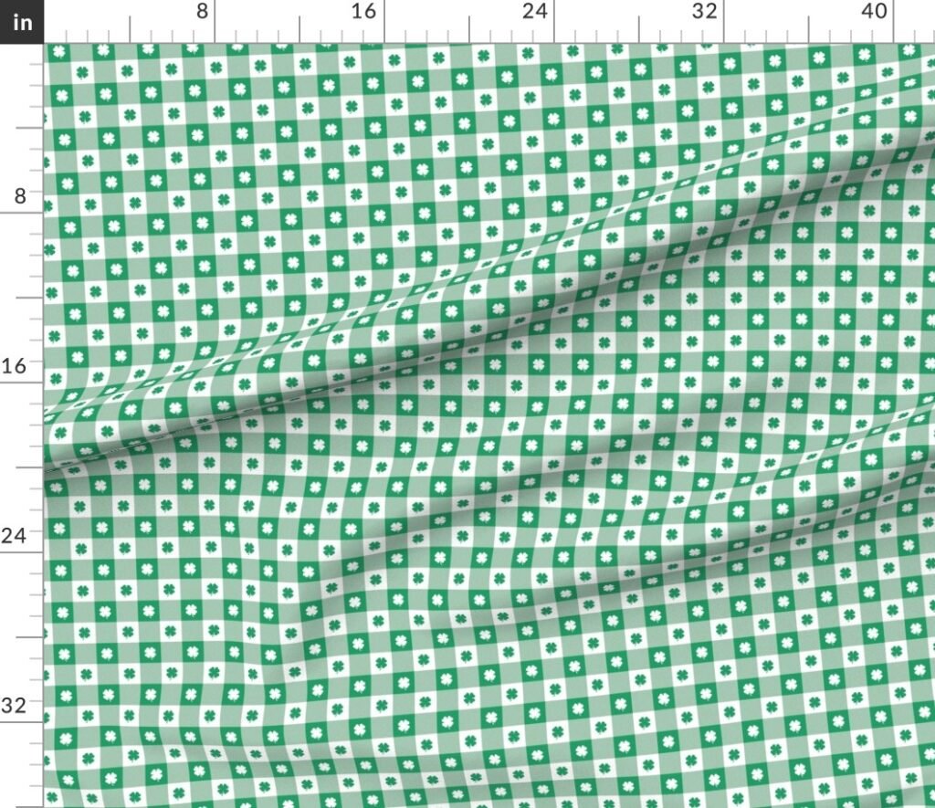 Kelly and White Gingham Check with Center Shamrock Medallions in Fabric design