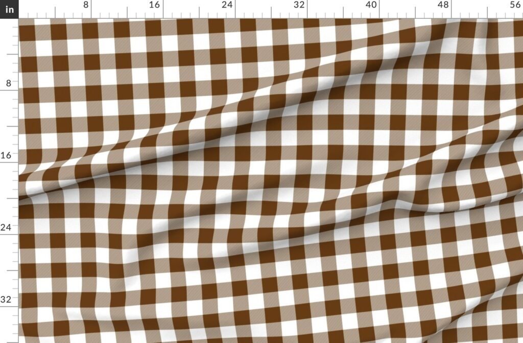 Brown and White Buffalo Check Gingham Plaid Fabric design