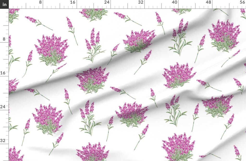 Pink Floral Sprig on White Fabric design