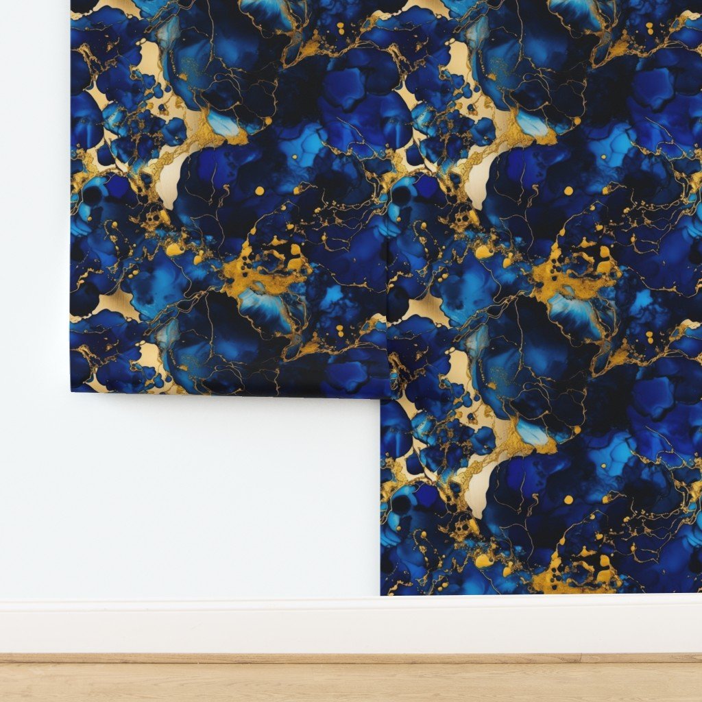 Cobalt Blue and Gold Alcohol Ink 2 Wallpaper design