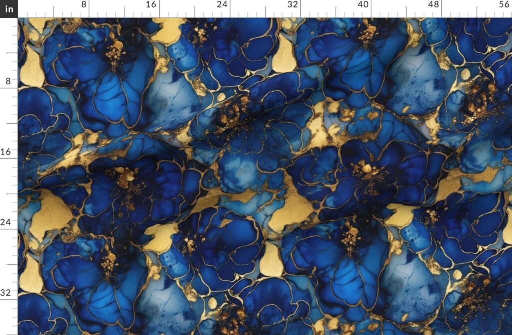 Cobalt Blue and Gold Alcohol Ink 4 Fabric design