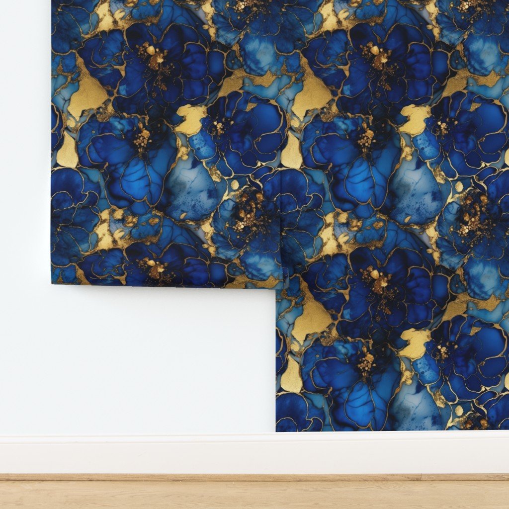 Cobalt Blue and Gold Alcohol Ink 4 Wallpaper design