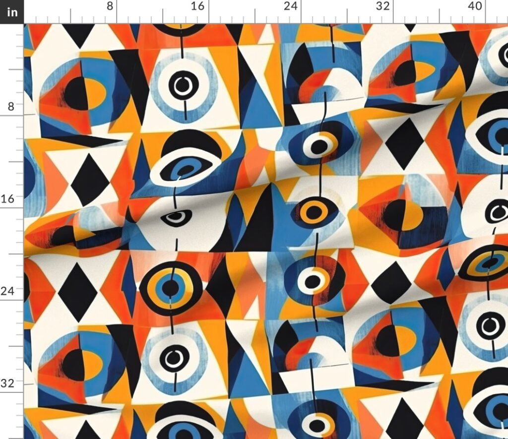 Evil Eye in Geometric Pattern of Bright Colors Fabric design