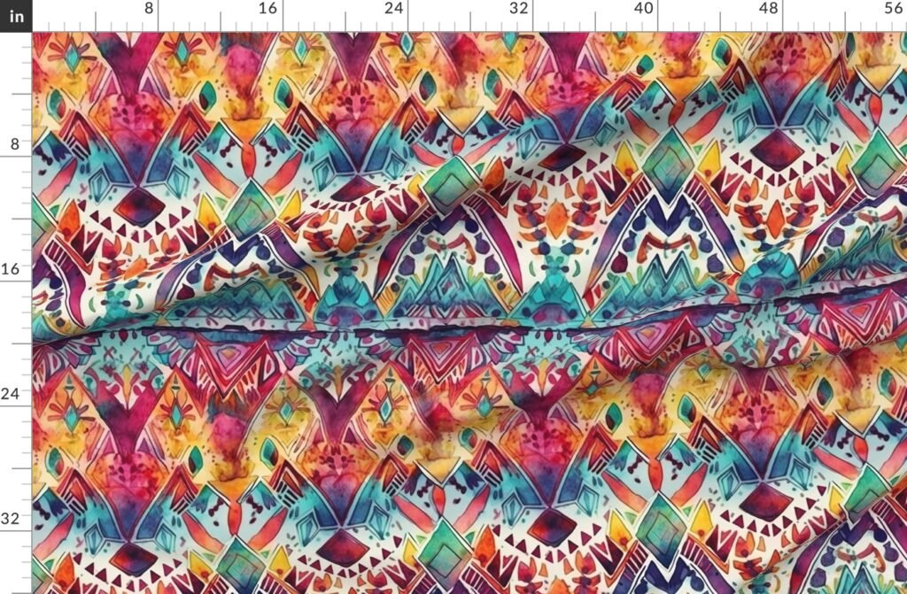 Bright Watercolor Aztec Geometric Pattern Fabric design