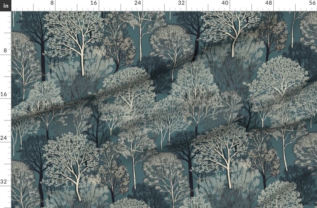 New England Endless Forest Trees Winter Fabric design