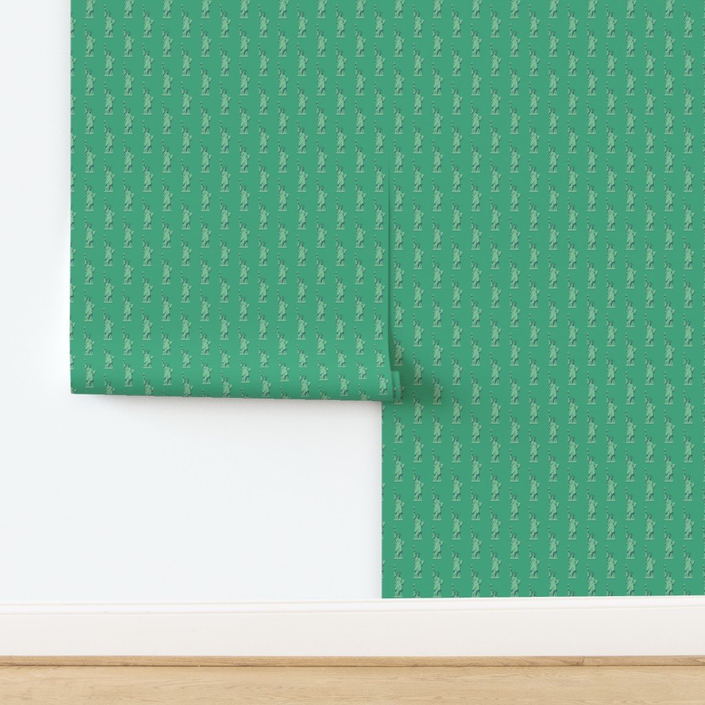 Mini Lady Liberty Statues Repeat in Beguiling Green Wallpaper design